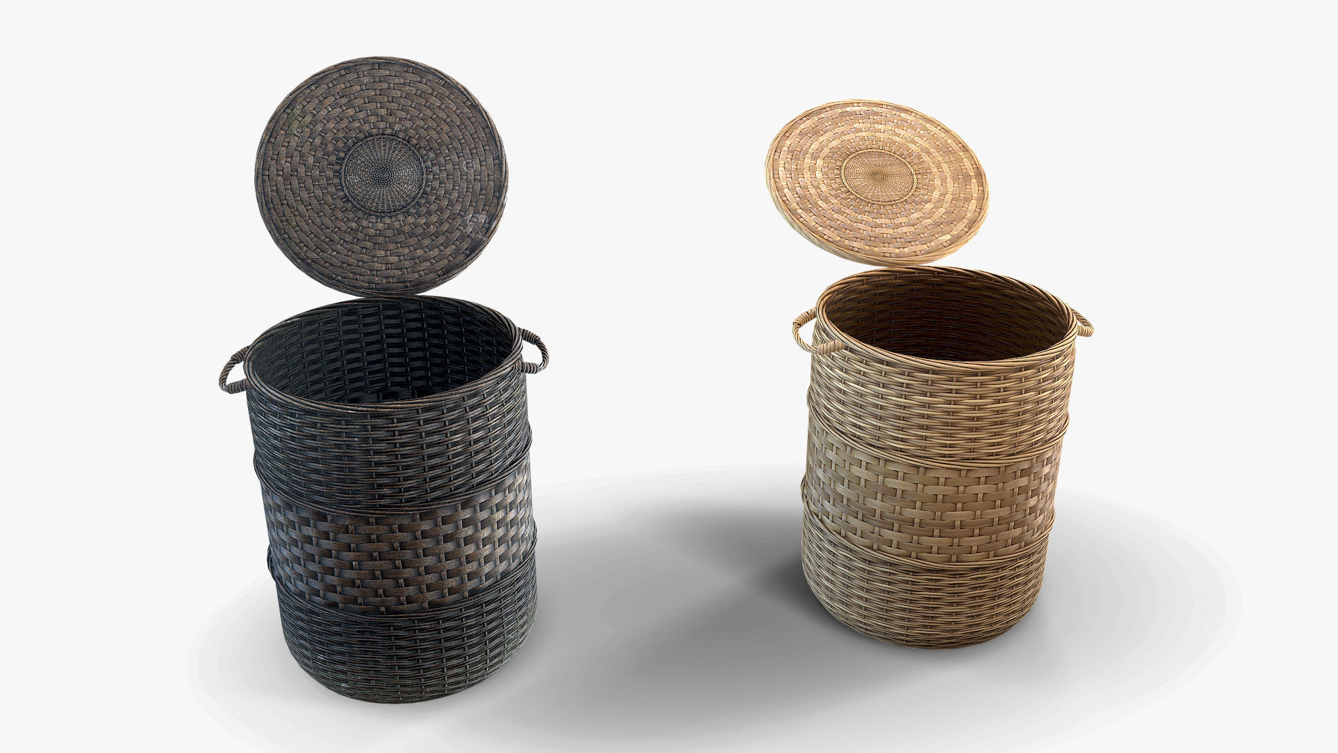 Basket 3 stack of wicker baskets Low-poly 3D model_6