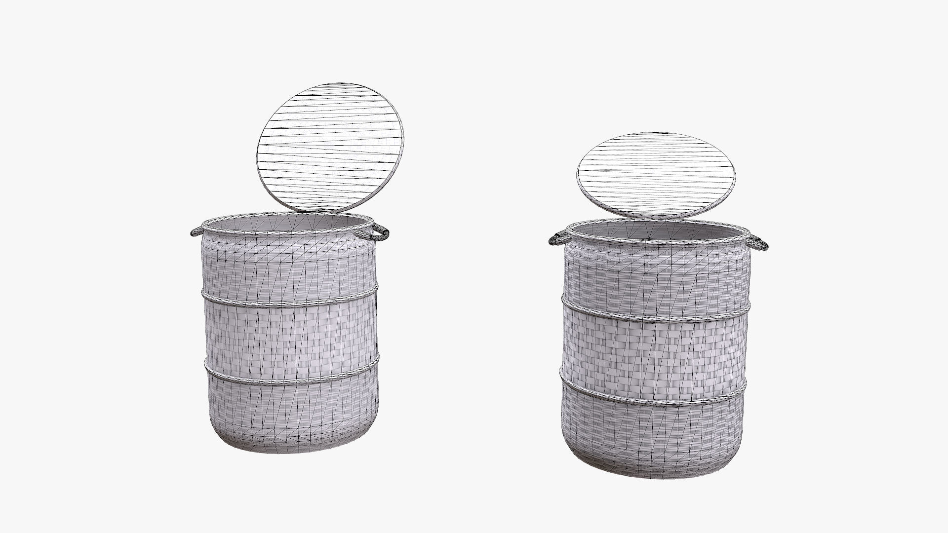 Basket 3 stack of wicker baskets Low-poly 3D model_8