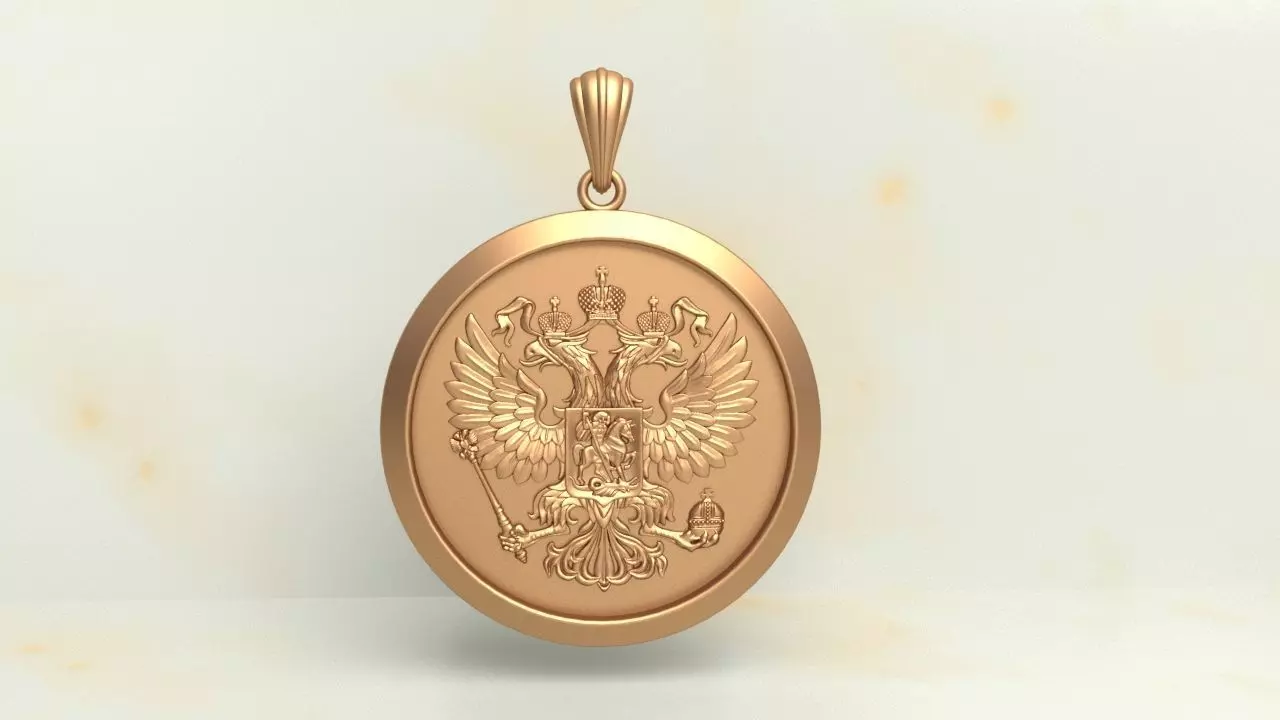 Russian two headed eagle medallion pendant 3D print model_0