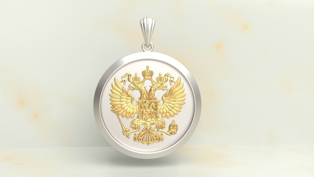 Russian two headed eagle medallion pendant 3D print model_5