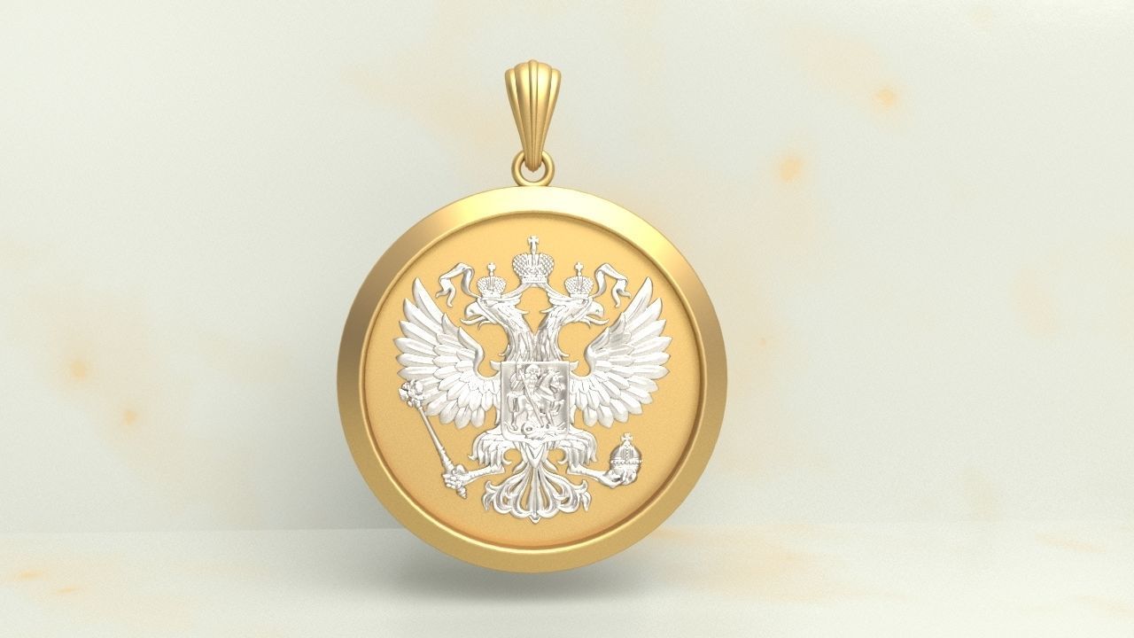 Russian two headed eagle medallion pendant 3D print model_4