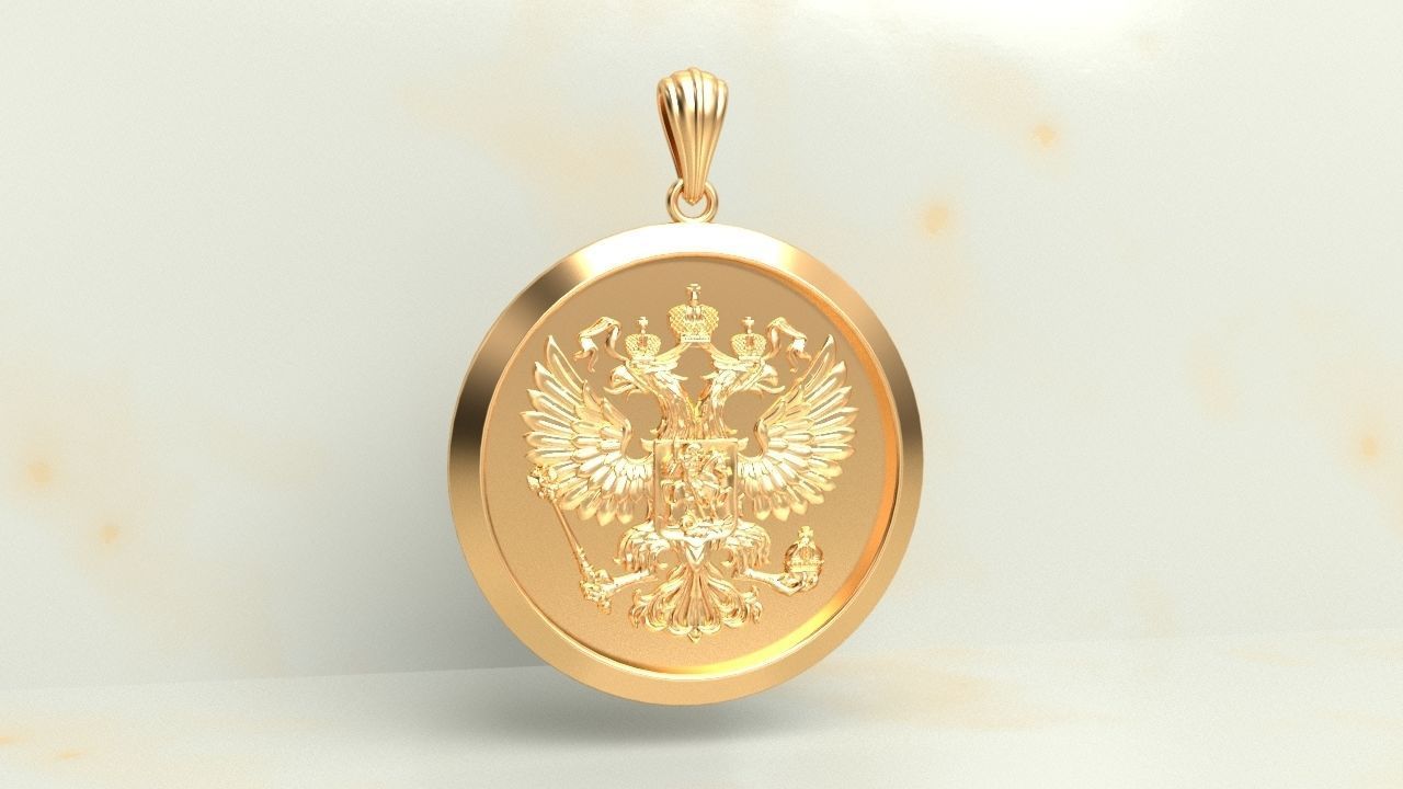 Russian two headed eagle medallion pendant 3D print model_3