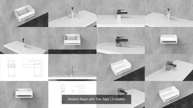 Modern Basin with Two Taps 3D Model Collection