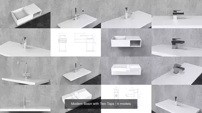 Modern Basin with Three Taps 3D Model Collection