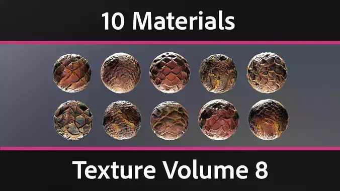 10 Materials Skin Dragon Seamless PBR Volume 8