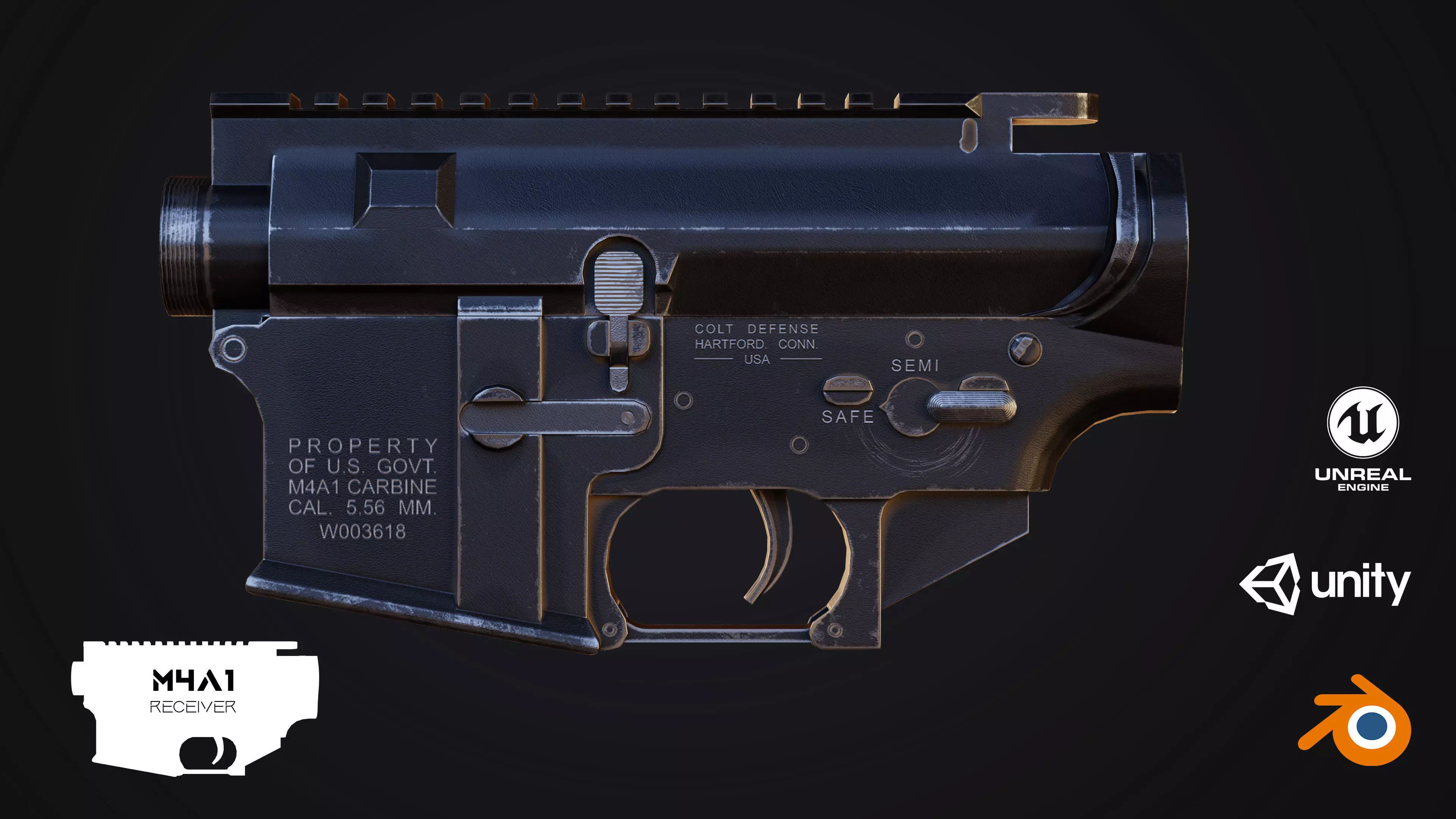 M4A1 Receiver Low-poly 3D model