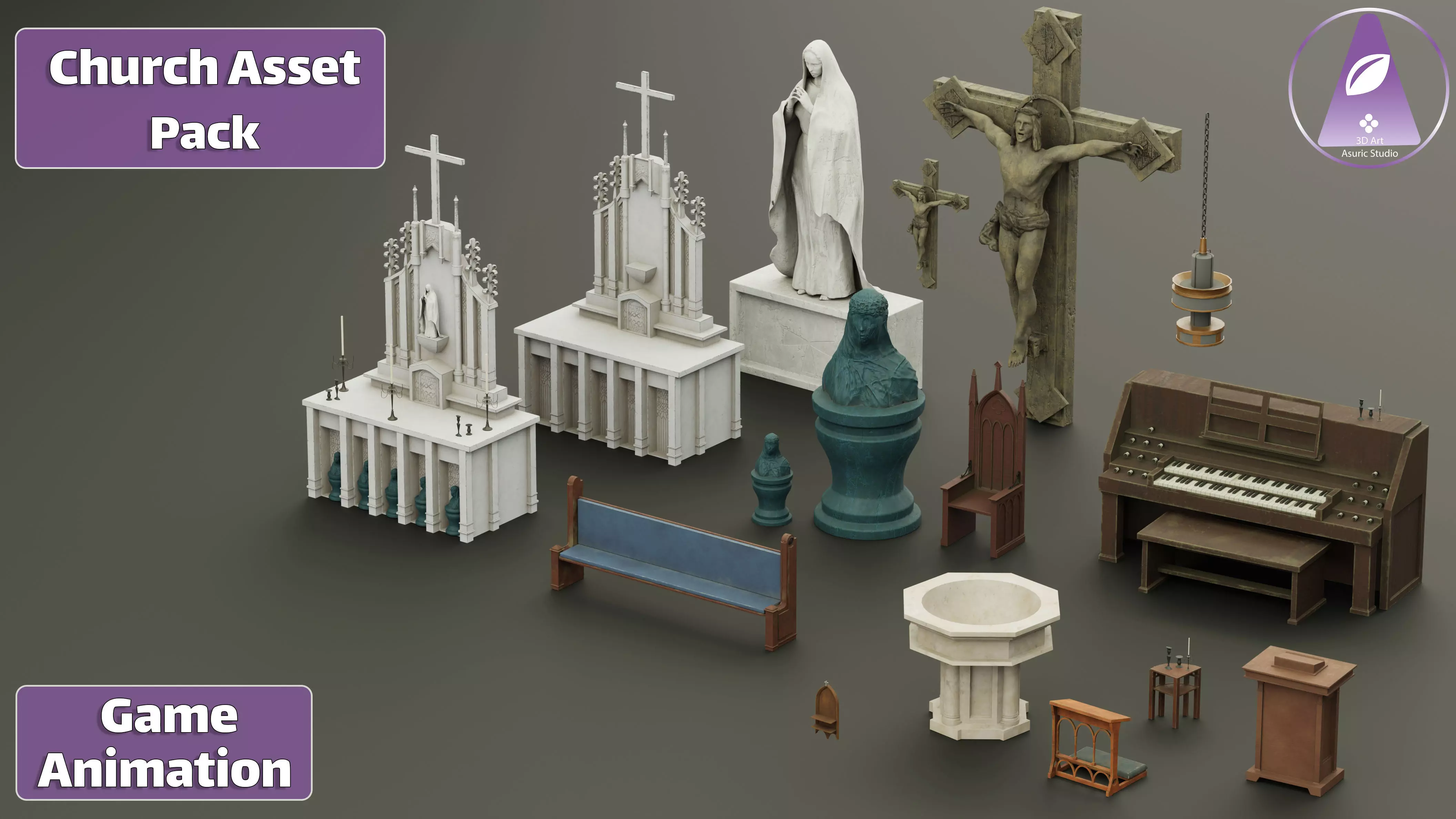 Church Asset Pack Low-poly 3D model_0