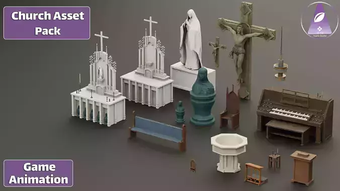 Church Asset Pack Low-poly 3D model