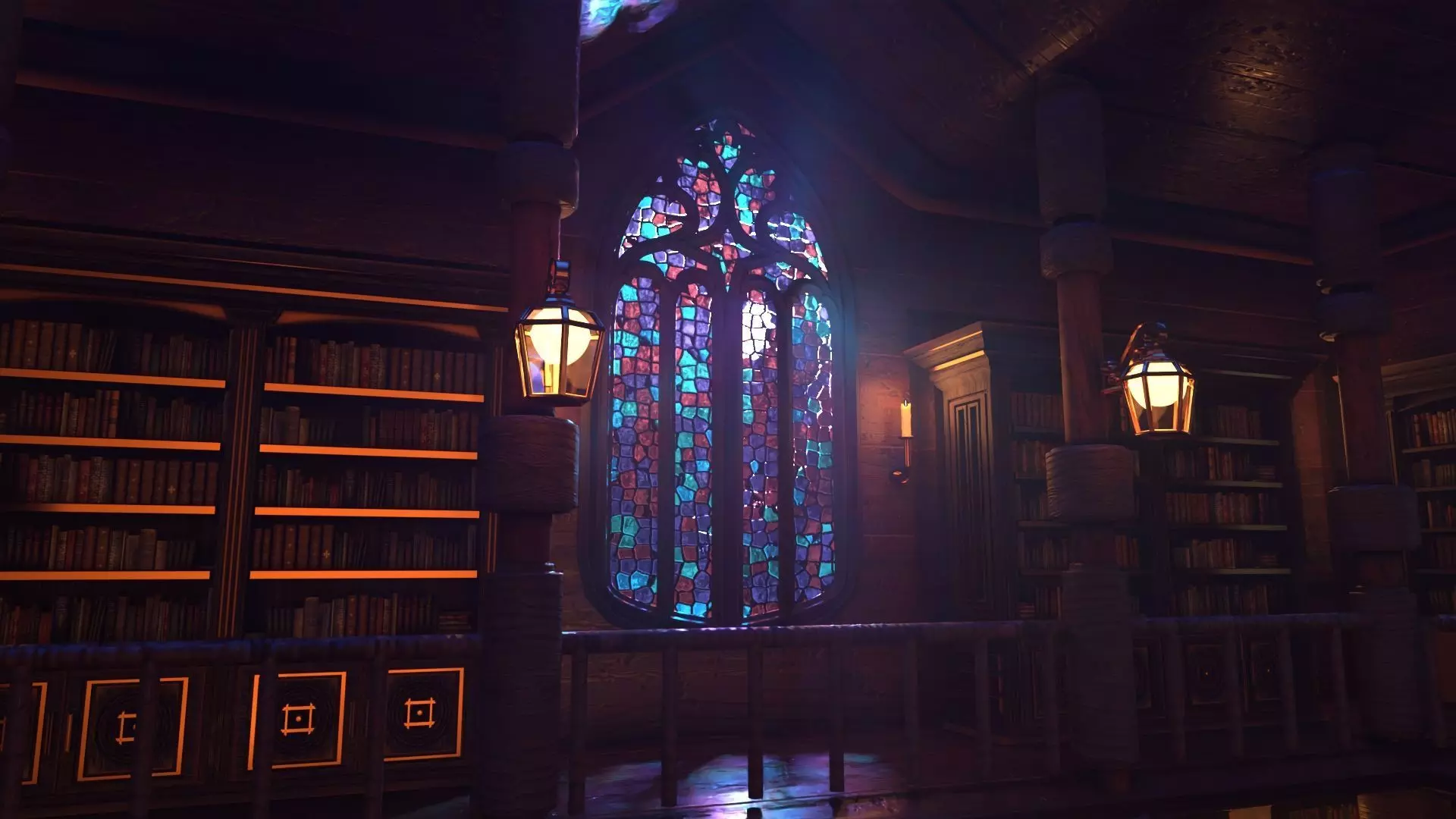 Gothic stained glass window  Low-poly 3D model_0