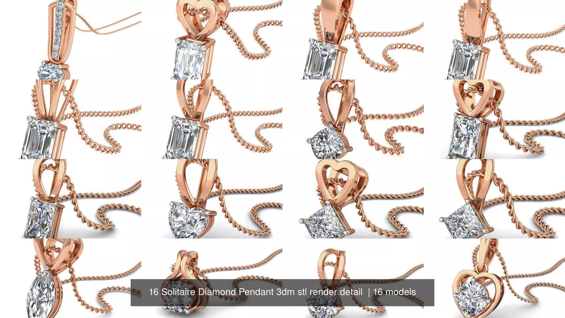 16 Solitaire Diamond Pendant 3dm stl render detail 3D Model Collection_1