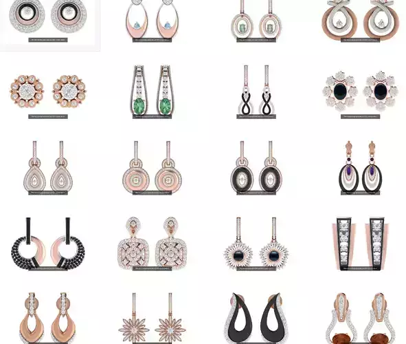 21 Women earrings-pendant set 3dm render detail