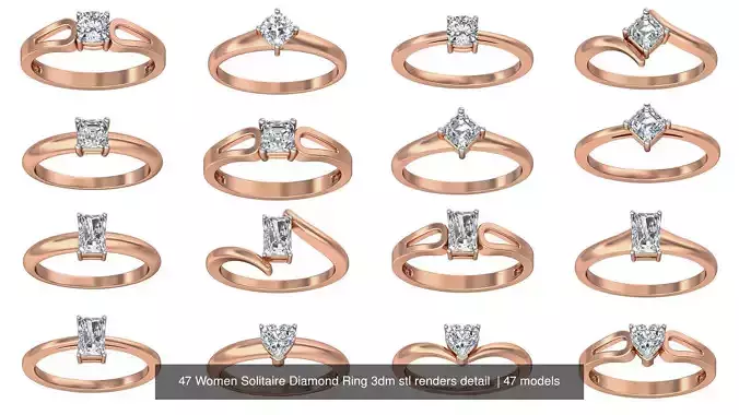47 Women Solitaire Diamond Ring 3dm stl renders detail  3D Model Collection