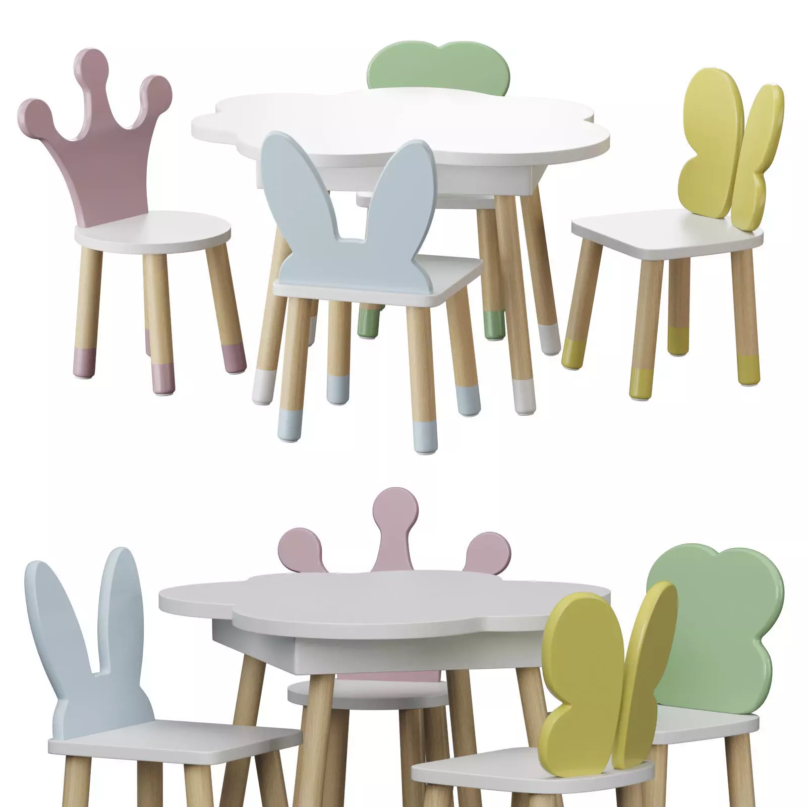Kids table and chairs set 3D model_0