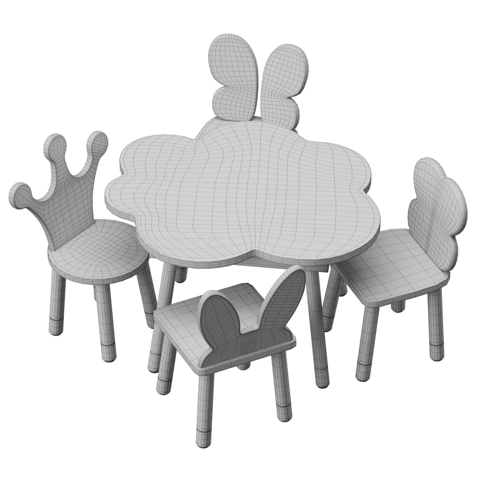 Kids table and chairs set 3D model_2