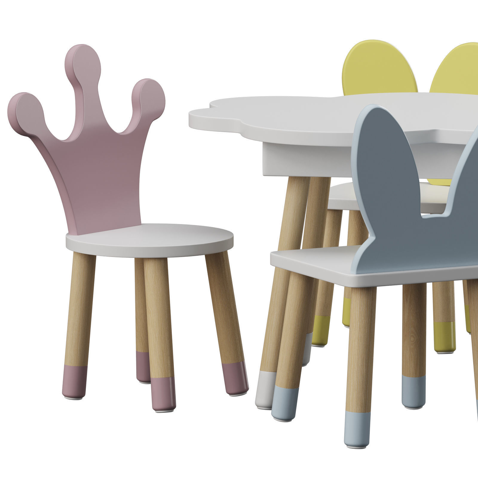 Kids table and chairs set 3D model_1