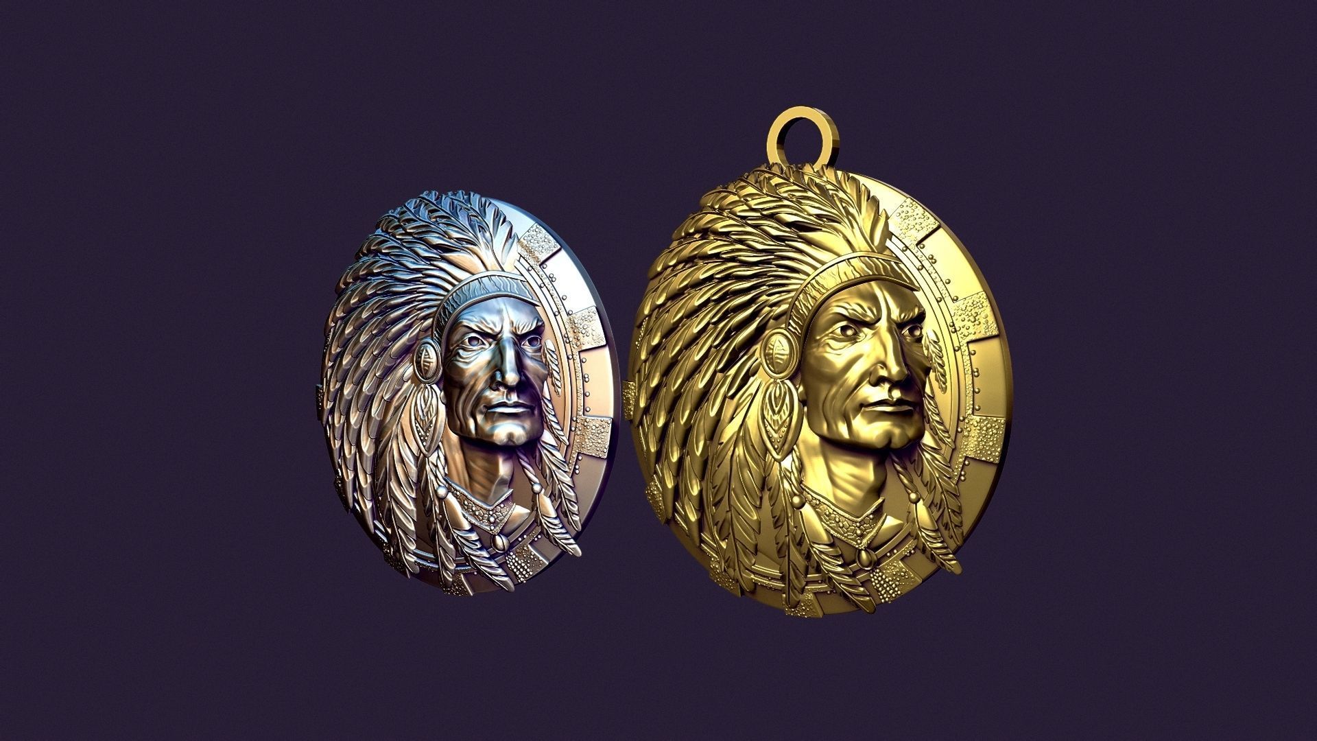 american indian MEDALLION for casting 3D print model_2