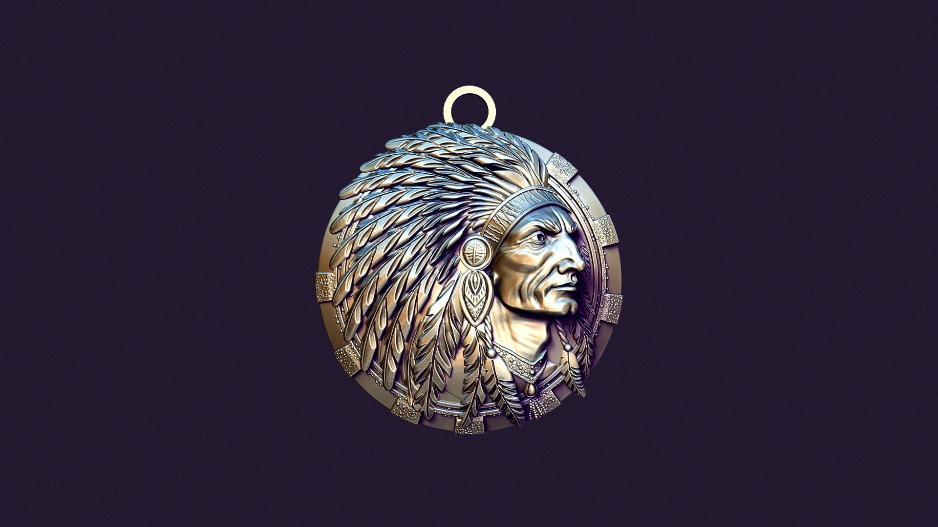 american indian MEDALLION for casting 3D print model_14