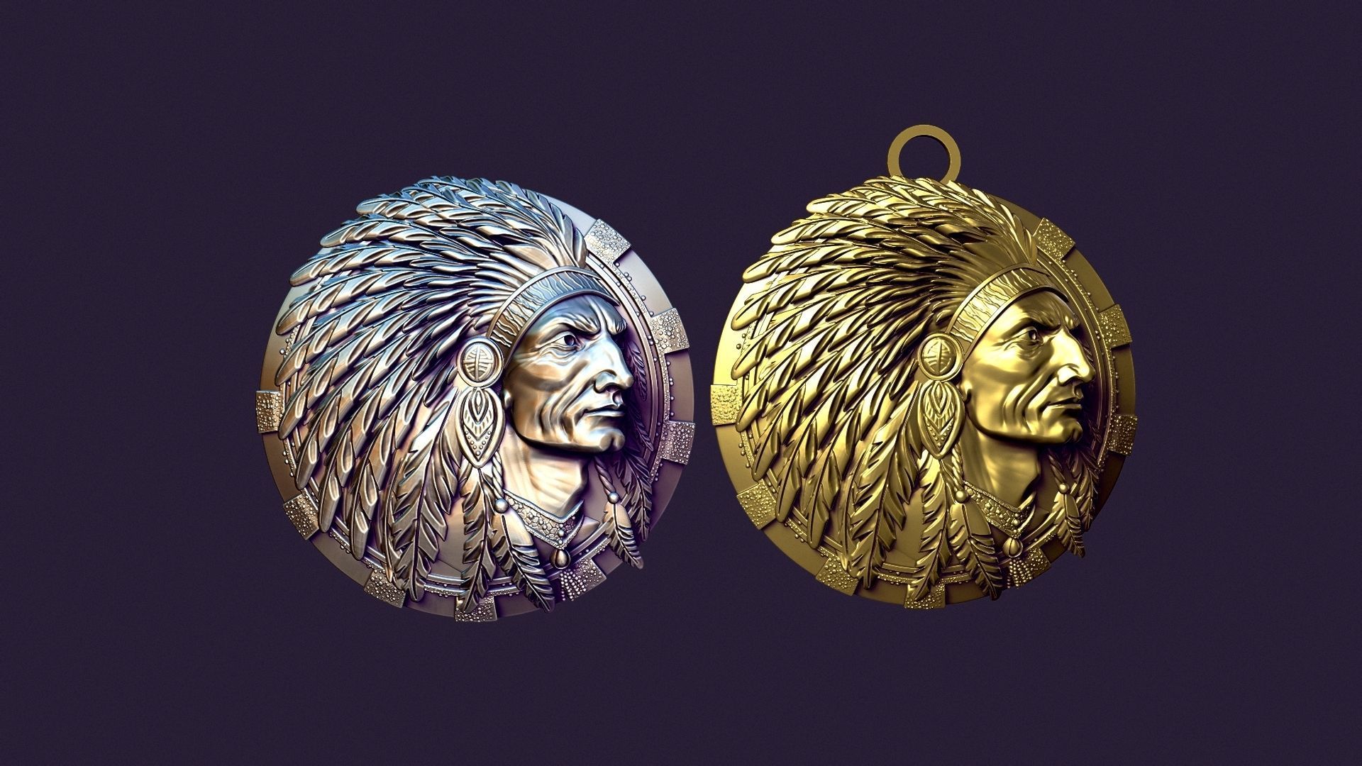 american indian MEDALLION for casting 3D print model_18