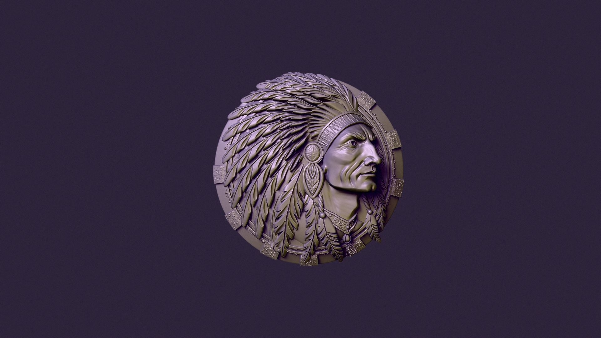 american indian MEDALLION for casting 3D print model_12