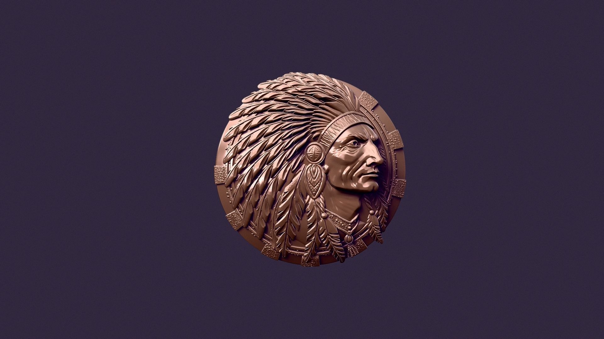 american indian MEDALLION for casting 3D print model_11