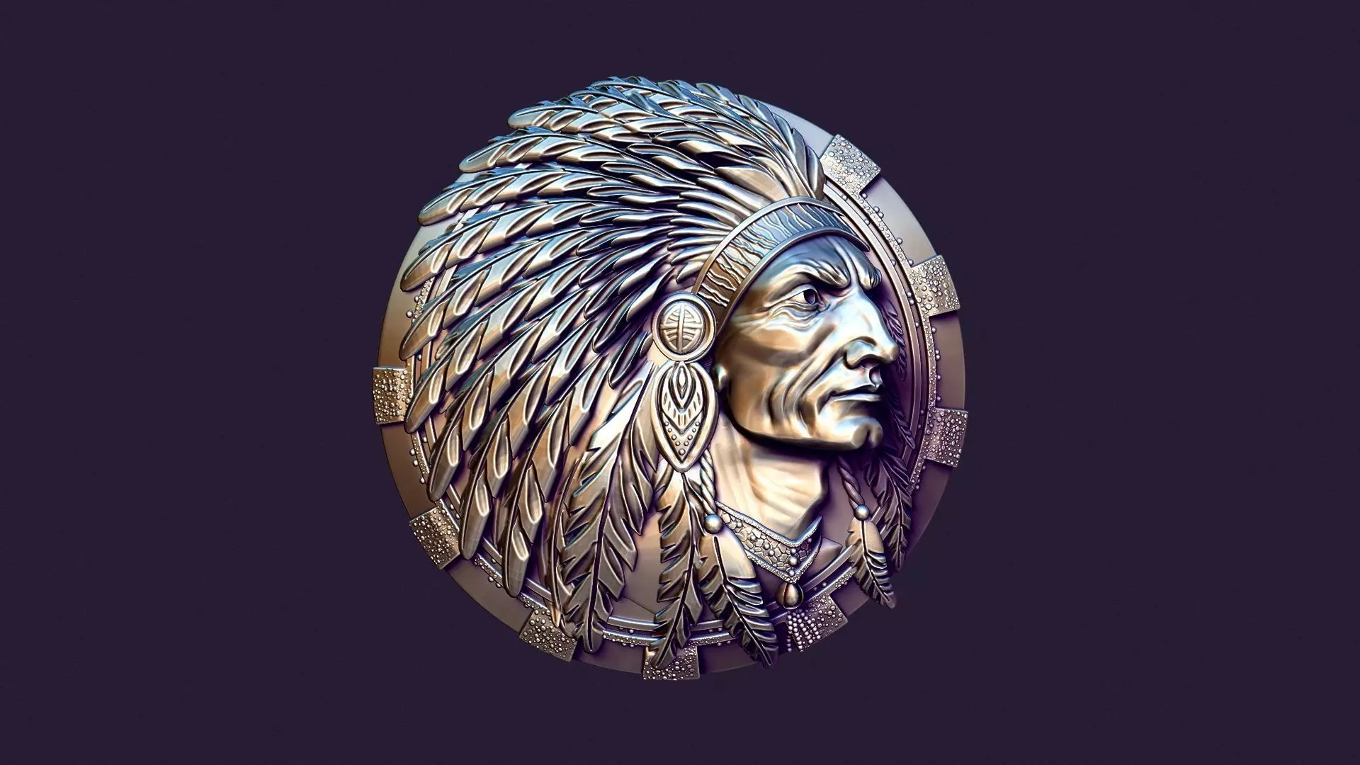 american indian MEDALLION for casting 3D print model_0