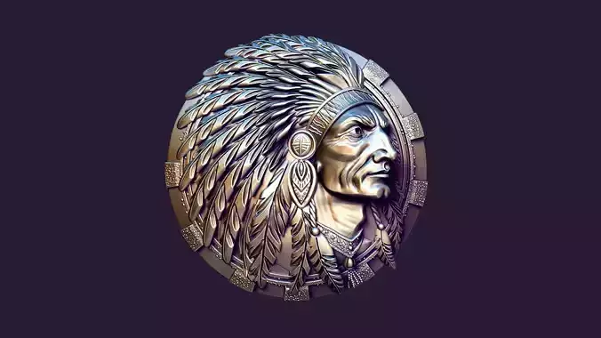 american indian MEDALLION for casting 3D print model