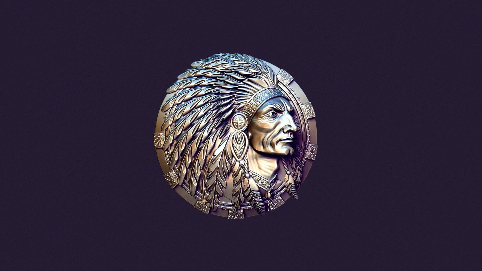american indian MEDALLION for casting 3D print model_3
