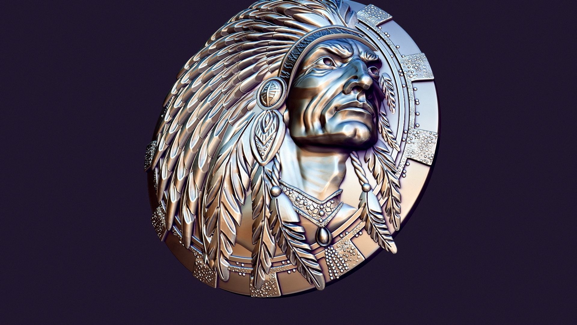 american indian MEDALLION for casting 3D print model_4