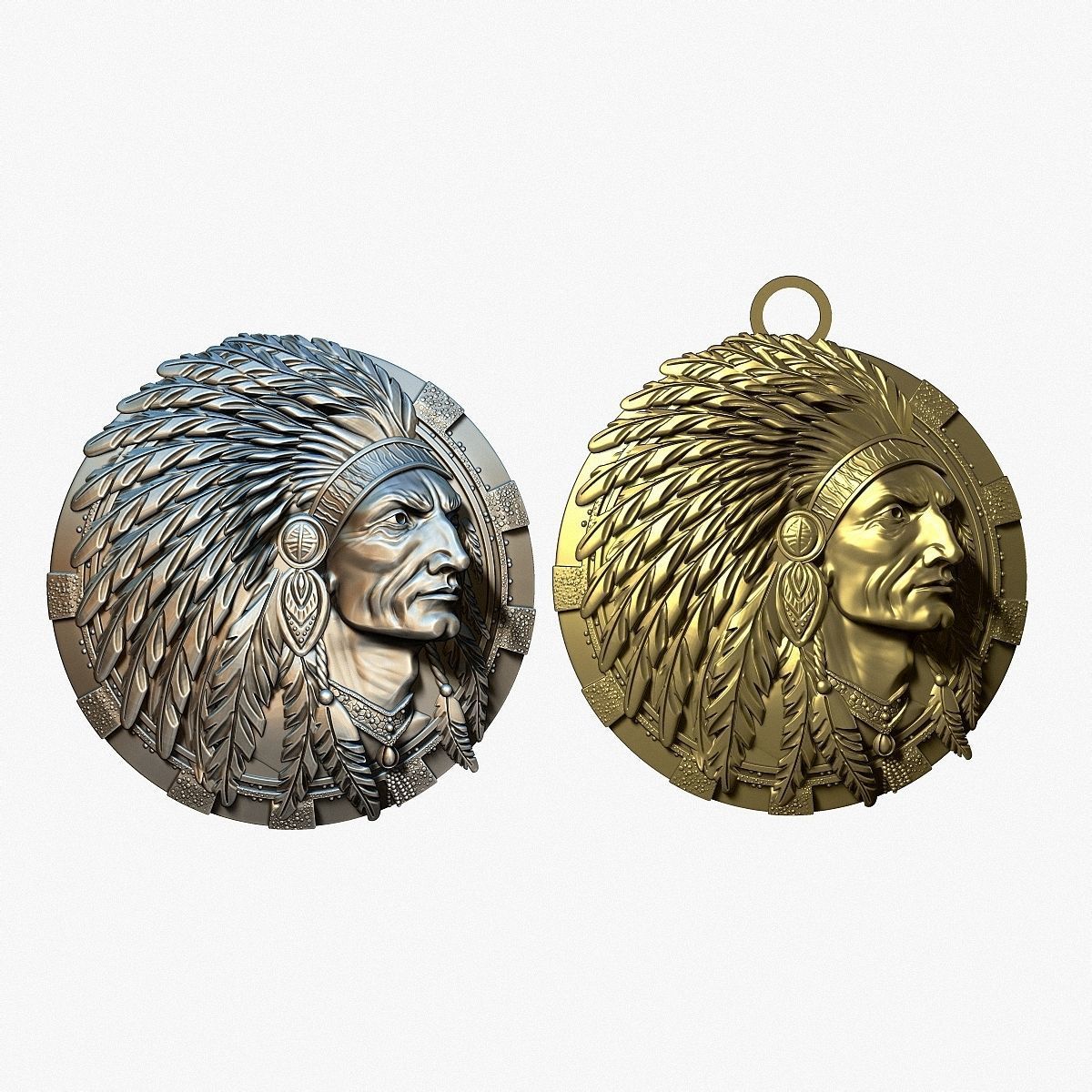 american indian MEDALLION for casting 3D print model_19