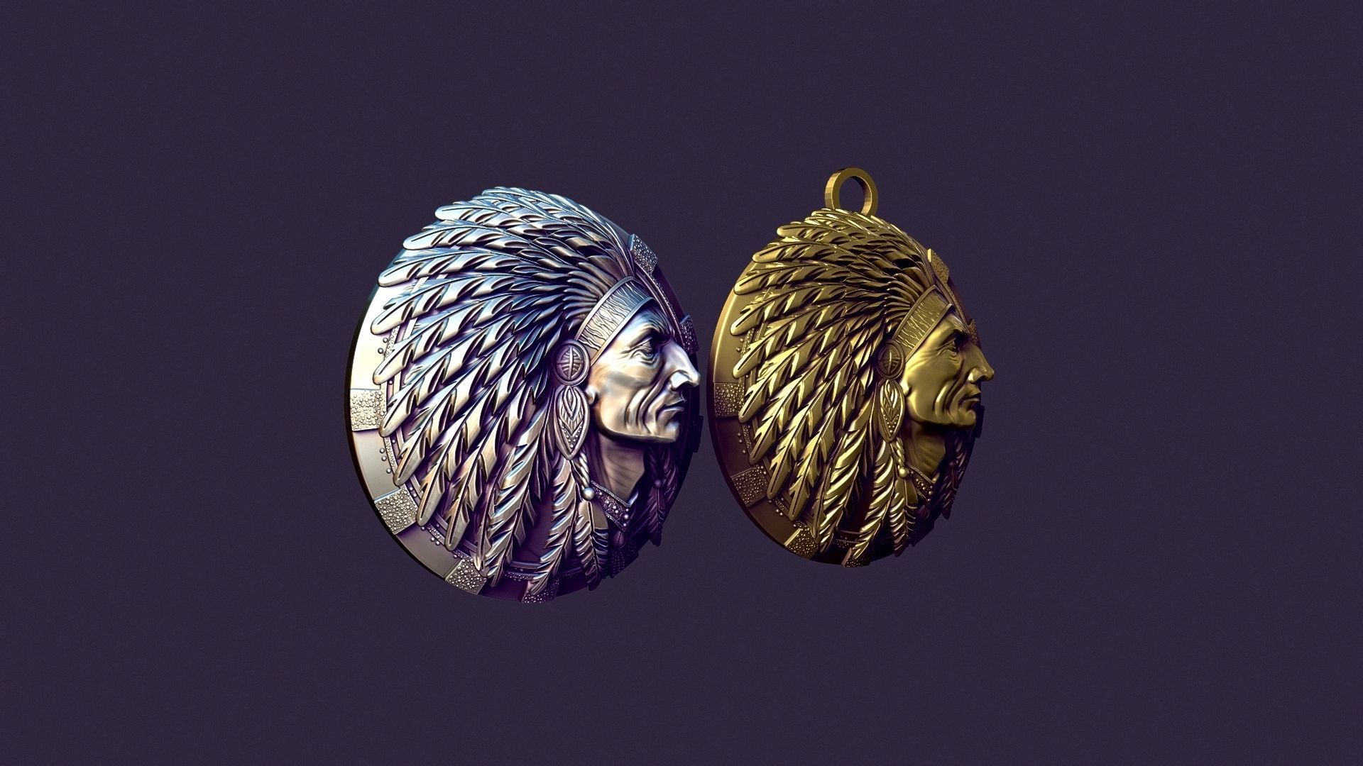 american indian MEDALLION for casting 3D print model_1