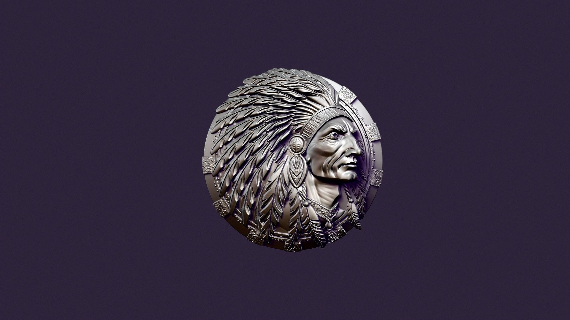american indian MEDALLION for casting 3D print model_10