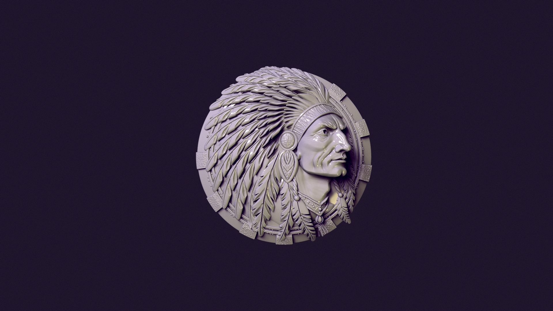 american indian MEDALLION for casting 3D print model_7