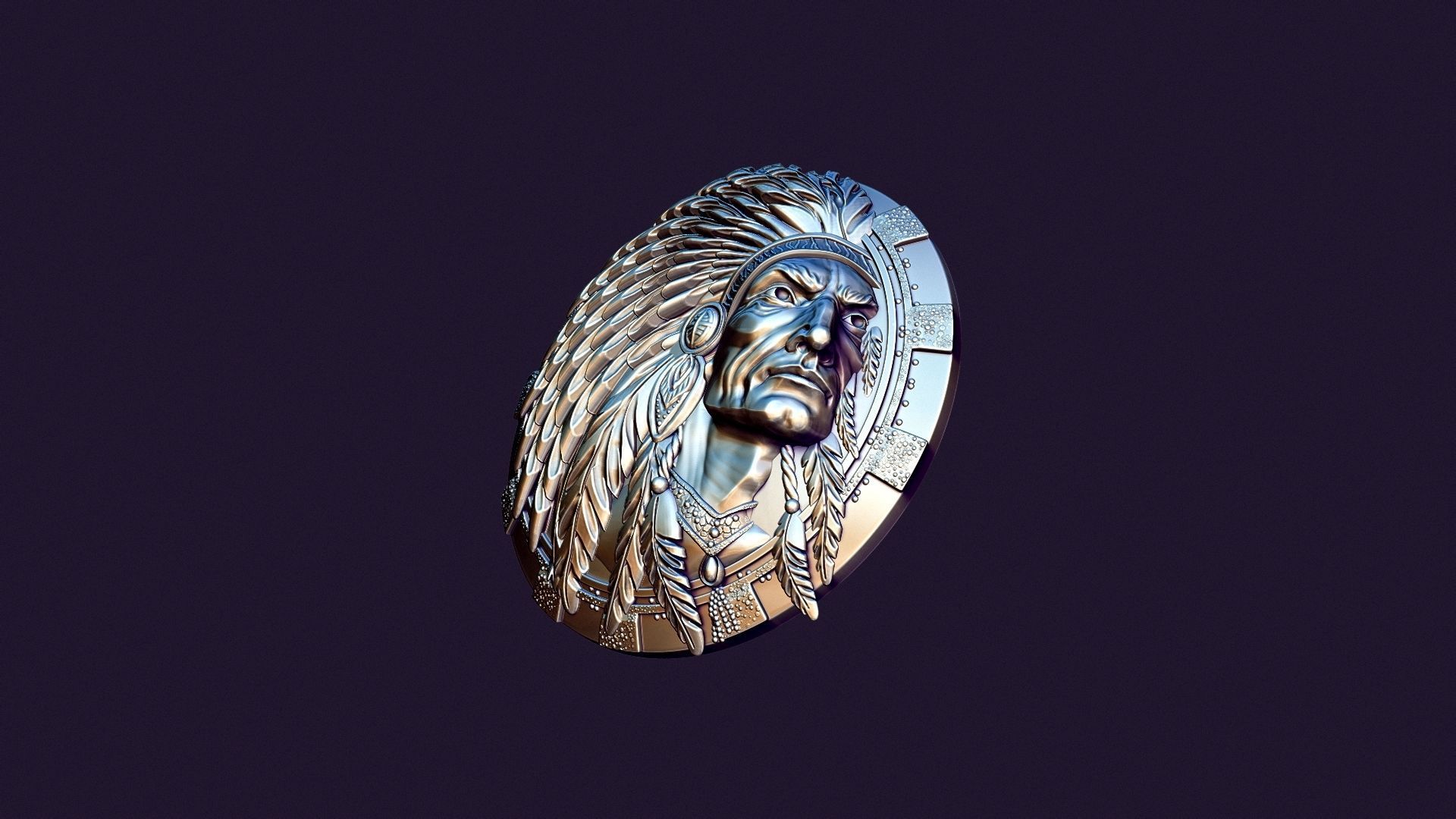 american indian MEDALLION for casting 3D print model_6