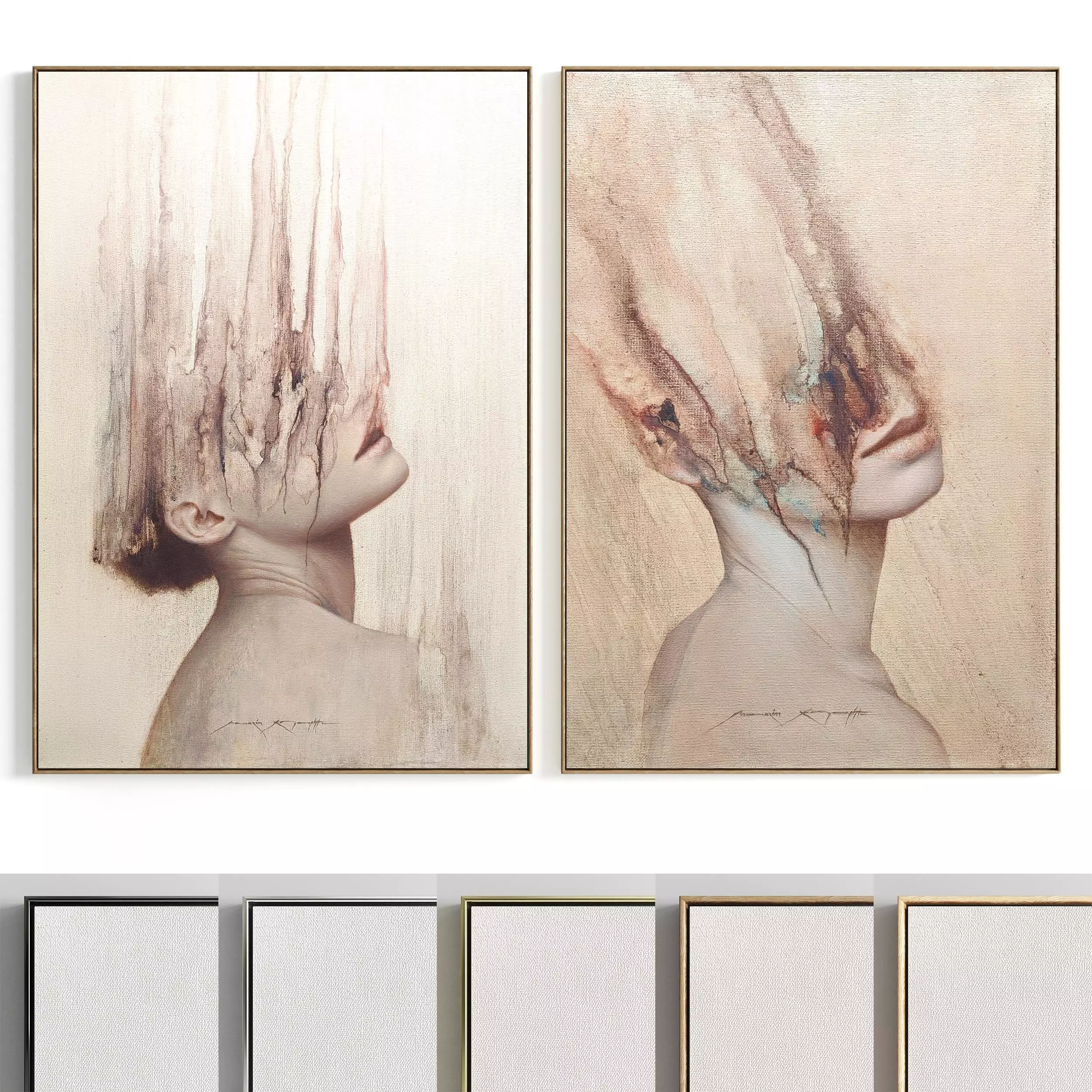 Plaster Two Photo Frame 102 Low-poly 3D model_0