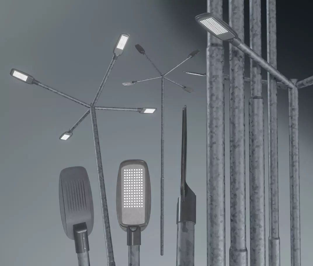 Street Light 2 Galvanized F4 M1 K0 10000mm Low-poly 3D model