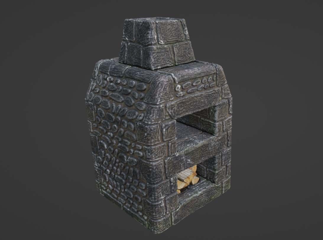 Oven - Medieval Stone Stove Low-poly 3D model_1