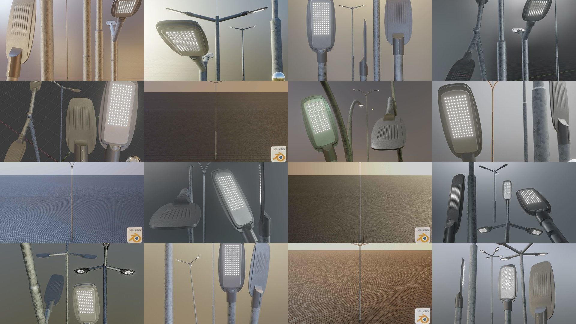 Street Light 2 Galvanized Package 3D Model Collection_1