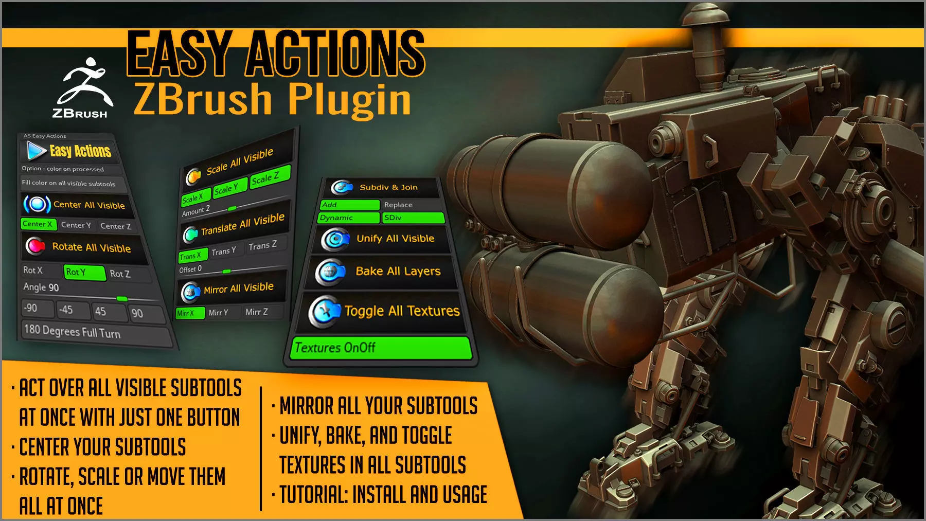Easy Actions ZBrush Plugin 3D model_0