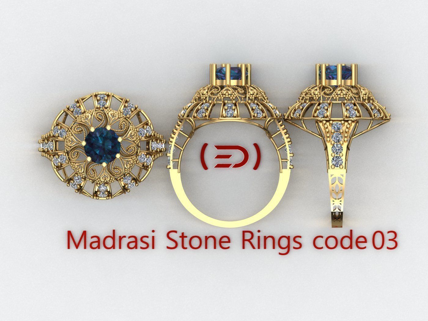 Madrasi And Stone Rings Collection  3D print model_1