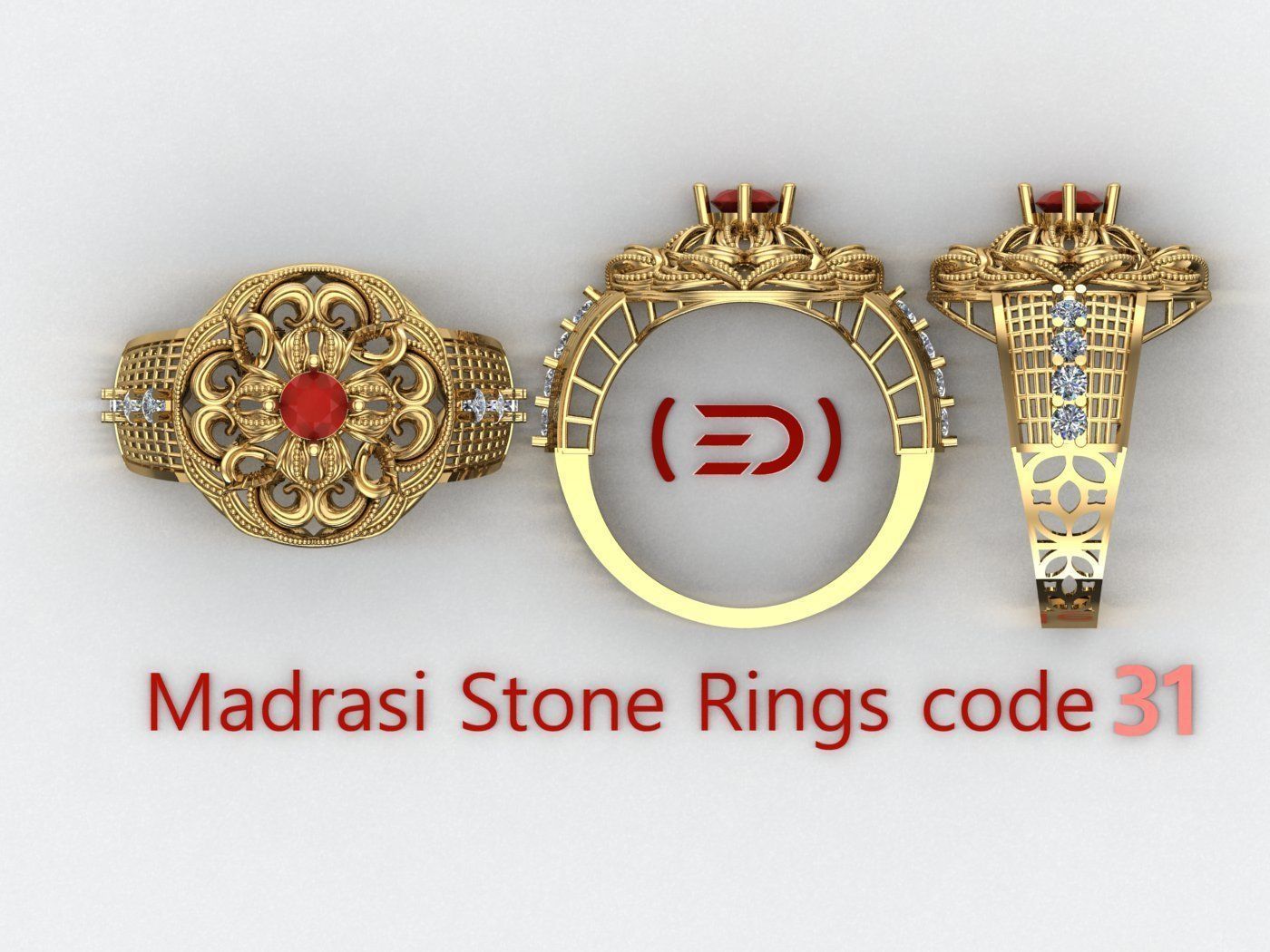 Madrasi And Stone Rings Collection  3D print model_30