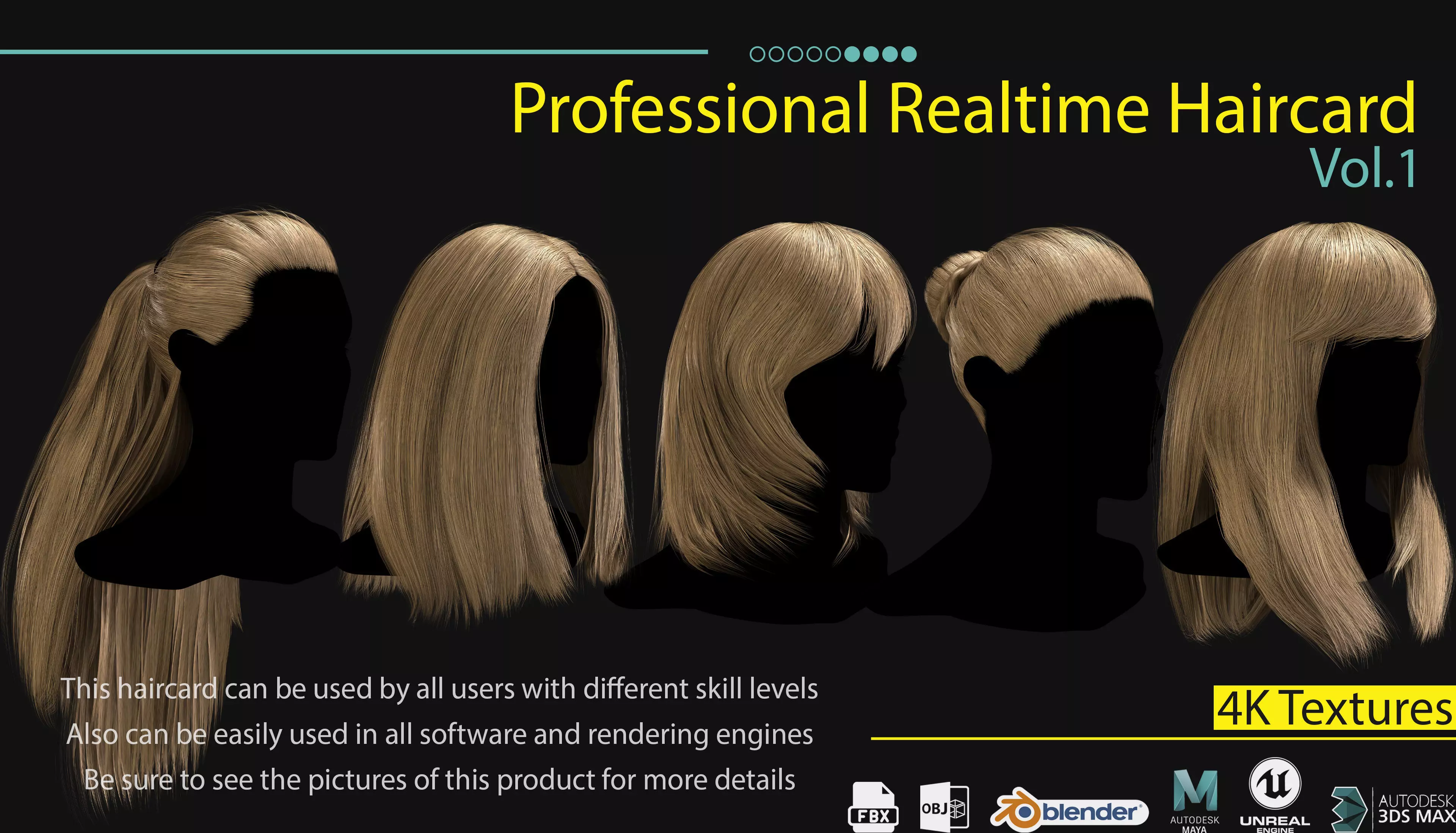 Professional Realtime Haircard Vol 1 Low-poly 3D model