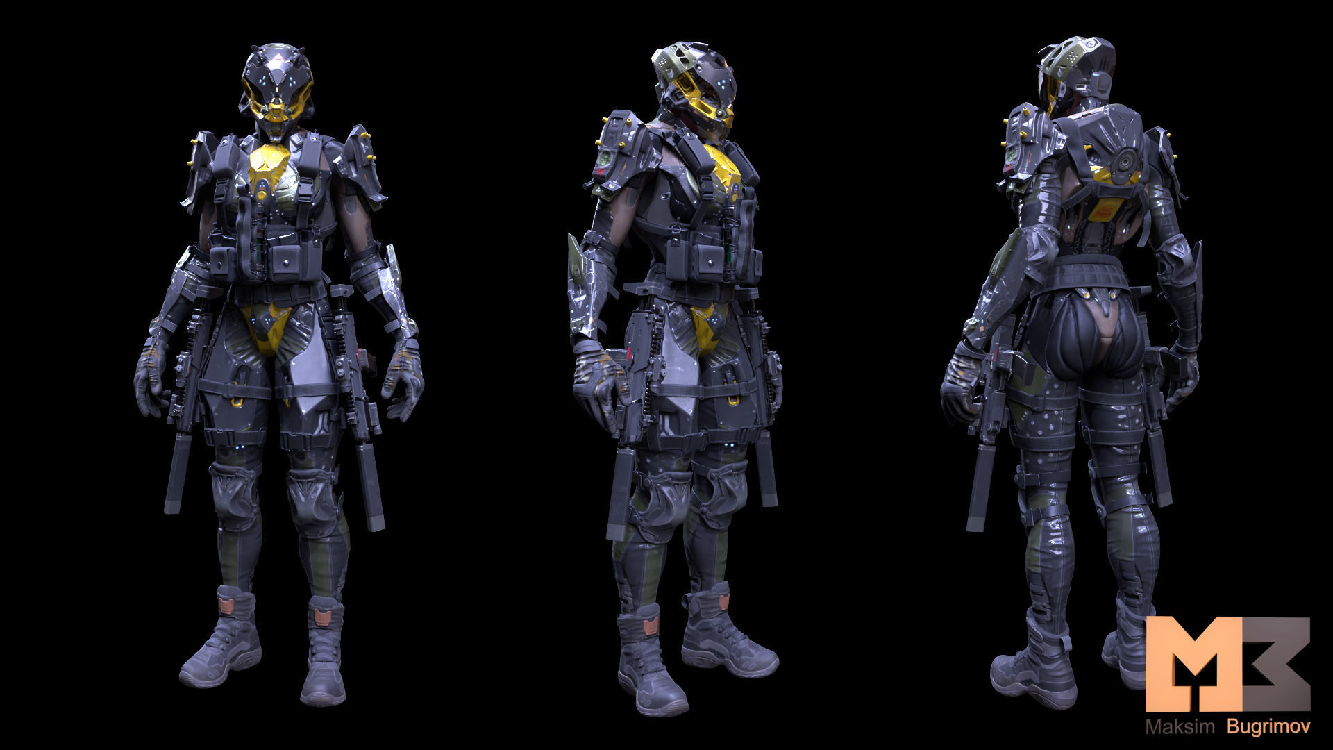 Female Soldiers Pack Low-poly 3D model_19