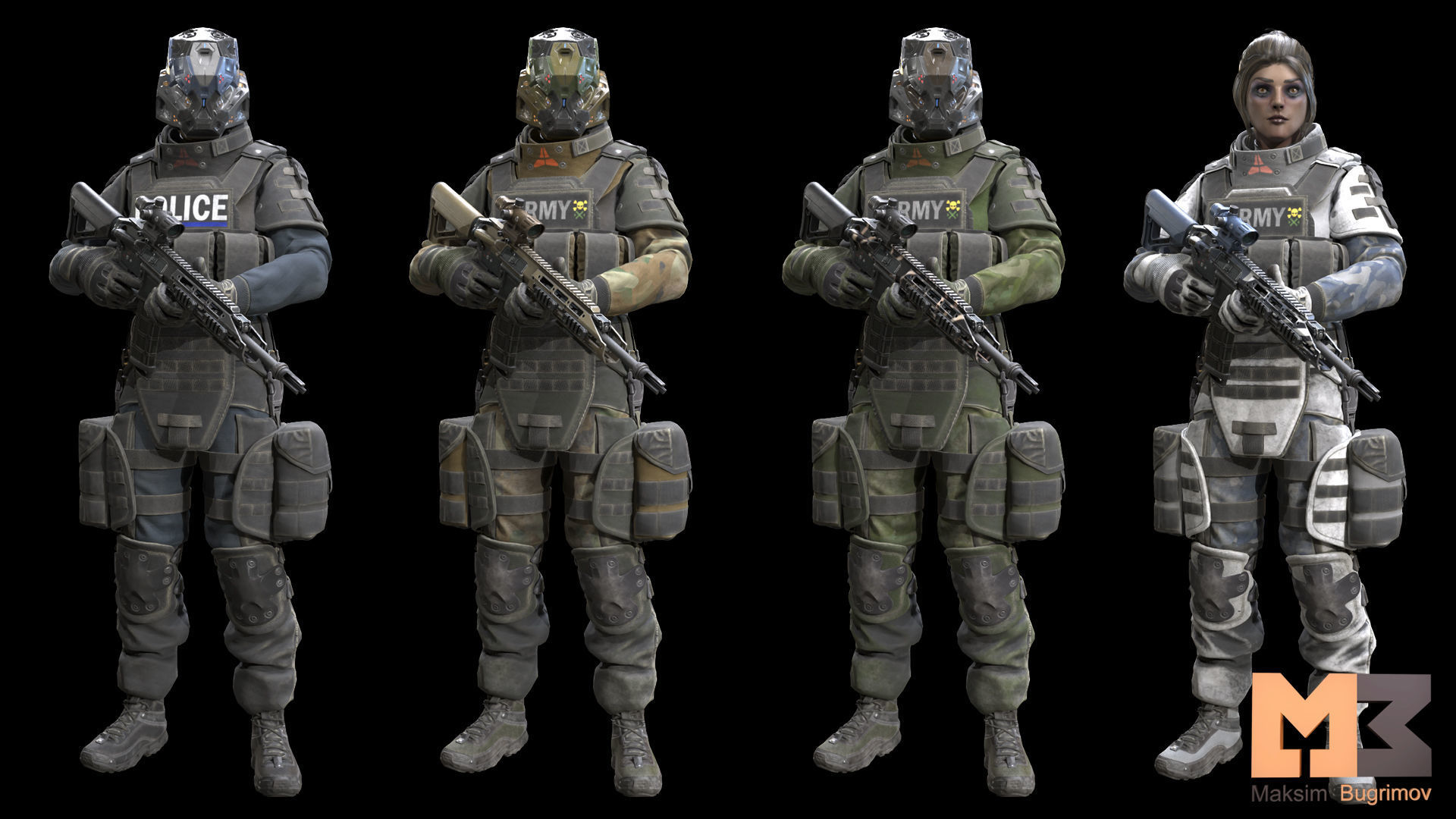 Female Soldiers Pack Low-poly 3D model_49