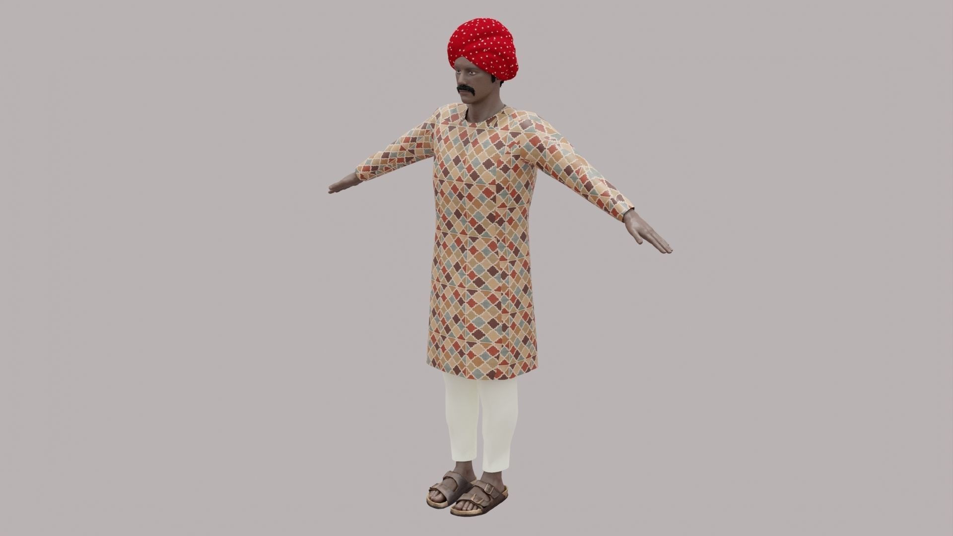 Rajasthani Male Character 1 Low-poly 3D model_4