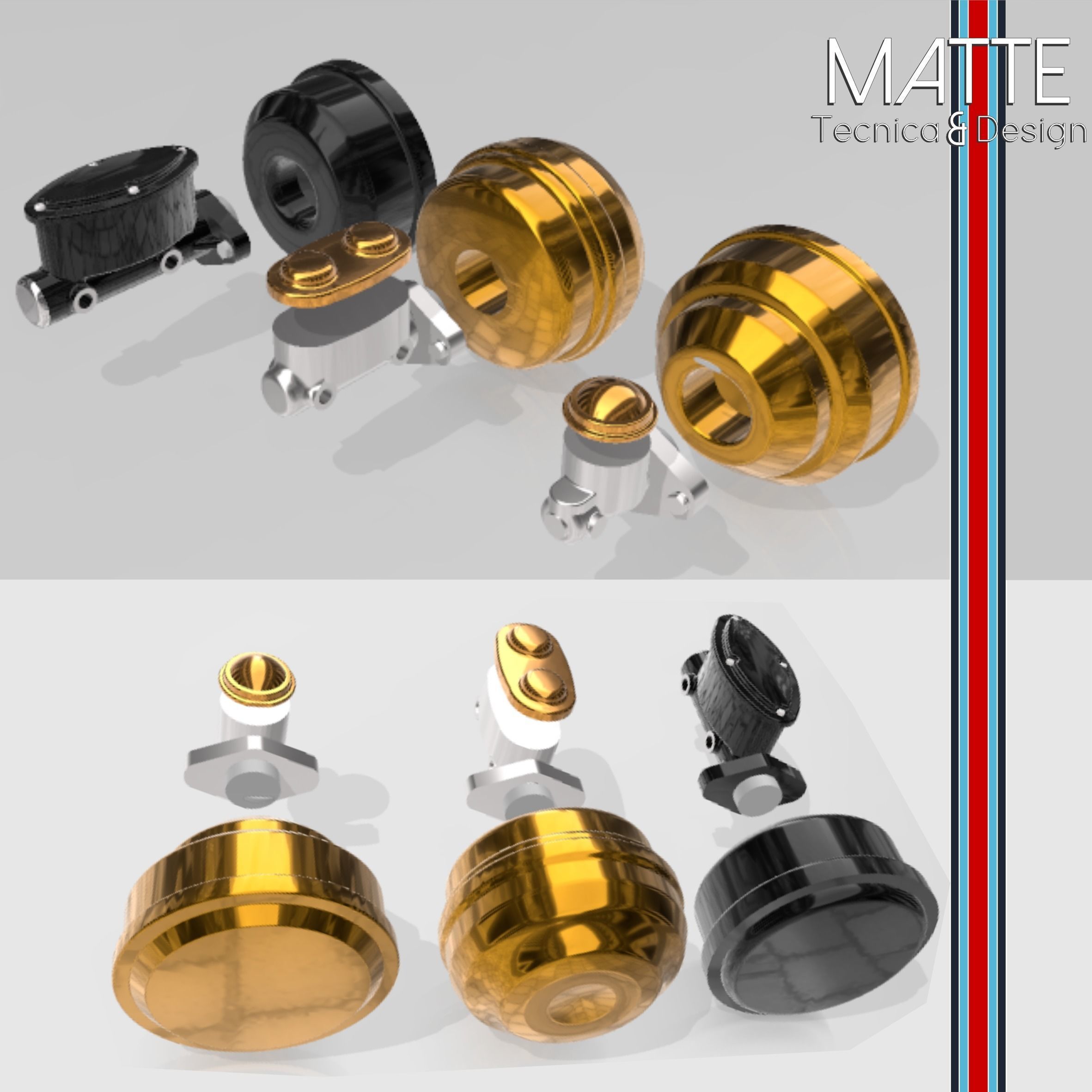 Set of 3 brake boosters with interchangeable master cylinders  3D print model_1