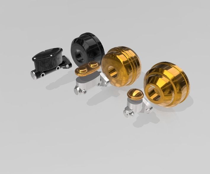 Set of 3 brake boosters with interchangeable master cylinders  3D print model_3