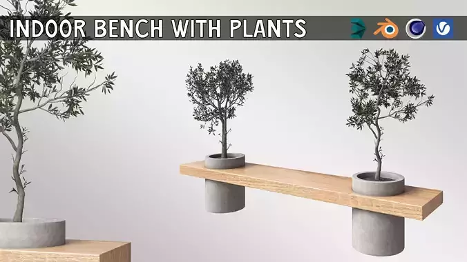 Wooden Bench with Plants