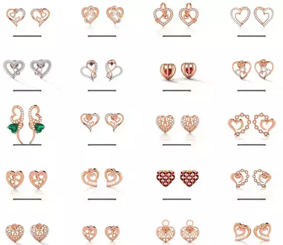 24 Heart Studs Earrings 3dm renders detail 