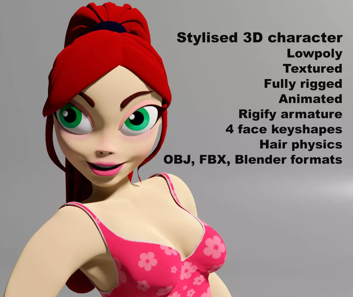 Curvy stylised rigged 3D character Low-poly 3D model_0
