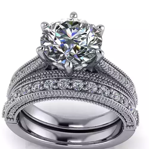 2Carat Diamond Solitaire milgrain Bridal Wedding Ring 3DModel